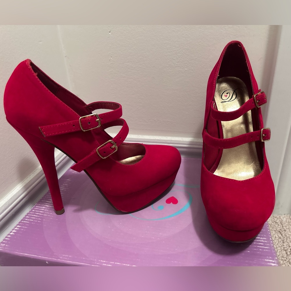 Elegant Red Double Strap Heels
